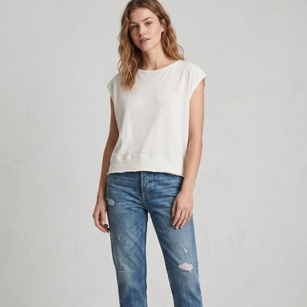 All Saints Chalk White Beth Tee Slub Cotton Sleeveless Boxy Women's Size S NWT
